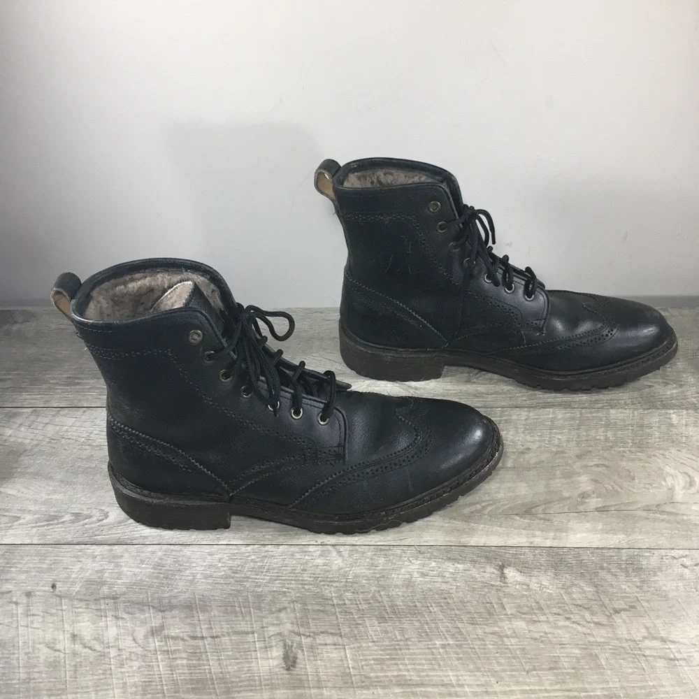 Frye James Lug Wingtip Boot 84123 Mens Black Leather Lace Up Casual Boots Size 9